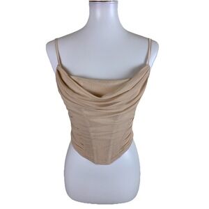 Salty‎ Beige Ruched Cowl Neck Crop Top Y2K Going Out Medium